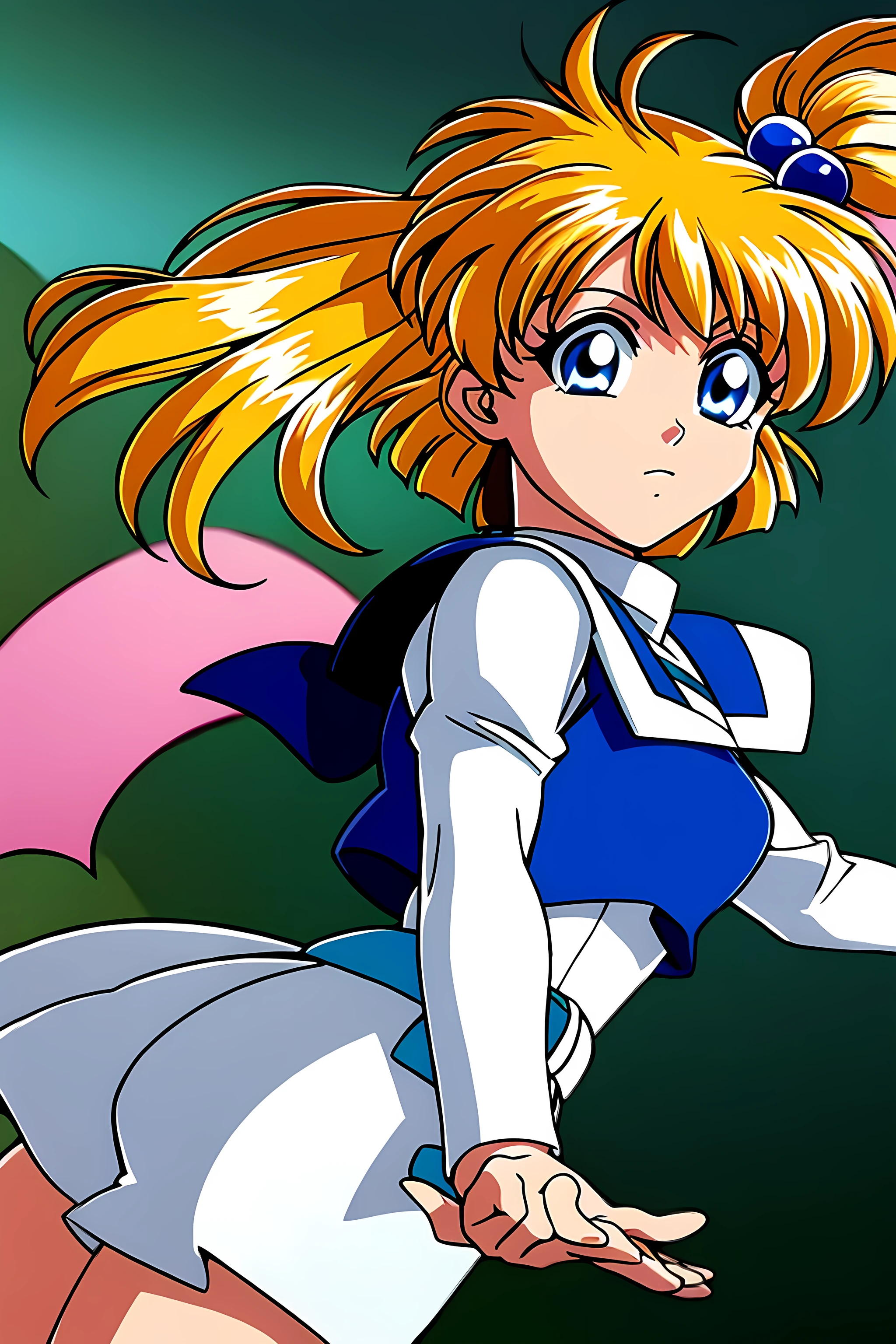 (highest quality:1.3),(ultra-Familiar:1.5),High resolution,extremely Familiar CG,unity 8k wallpaper,Official Art,Familiar,super Familiar skin,Perfect Anatomy,beautiful Familiar eyes,(Anime screenshots:1.11),Very delicate and beautiful,90s Anime,90s Anime style,cell shaded anime,1 girl,alone,anmnr
((PulesiaZenosakis:1.52)),blue eyes, blonde hair, hair bobbles, short hair, side ponytail,hair ornament,