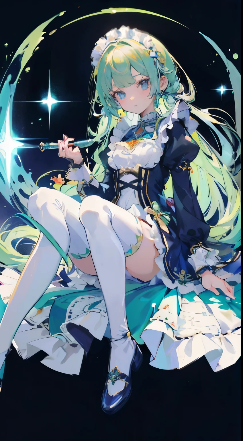 1 girl, Hatsune Miku, Princess outfit, crown, Kaneko, ((throne)), in a castle, middle Ages, Wearing a blue vest, One foot on the ground, The other foot calf is turned outward, Hold the microphone in one hand, The other hand crossed the blue fields between the eyes, White background