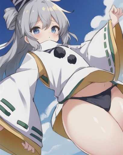 mononobe no futo, One Woman, Long sleeve, Sleeves edged with ribbon, Gray Hair, blue eyes, Proud face,
Underbust, Medium Chest, Butt,Thighs,Plump,milk,Underarm,Underbust,vapor,High Leg,Jump,Low Angle,Please spread it with your hands,Embarrassed face,look back,lotion,Loincloth,Urinating