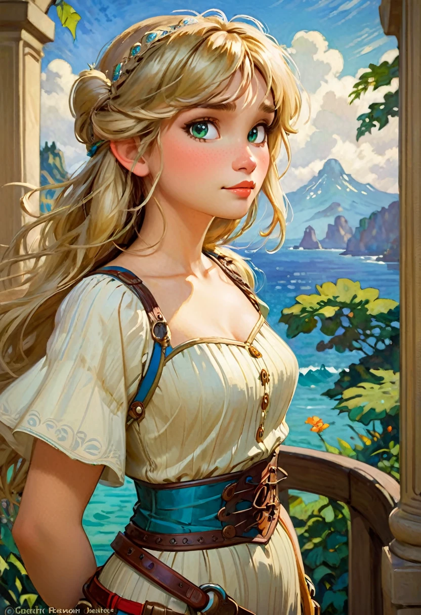 Astrid Hofferson From How To Train Your Dragon. Resembling The Beauty Of Alphonse Mucha's Artwork And Impressionist Paintings By Artists Like Konstantin Razumov And Pierre-Auguste Renoir. The Portrait Is Detailed And Textured, Reminiscent Of Claude Monet's Style.