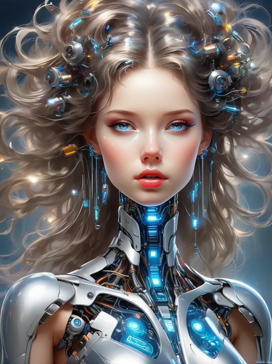 a image of a woman wearing colorful robot tech, in the style of free-flowing surrealism, shiny, glossy, precise and lifelike, hard surface modeling, precisionist lines, light silver and azure, engineering, construction and design, whole body, from head to foot, Metallic high heels, Laser light stockings, UHD, masterpiece, ccurate, anatomically correct, textured skin, award winning, best quality, 8k