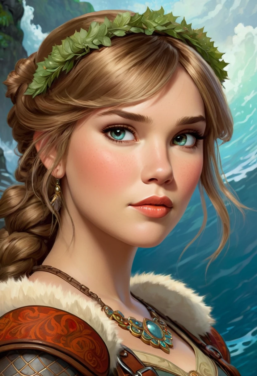 Astrid Hofferson From How To Train Your Dragon, Portrayed By Scarlett Johanson. Resembling The Beauty Of Alphonse Mucha's Artwork And Impressionist Paintings By Artists Like Konstantin Razumov And Pierre-Auguste Renoir. The Portrait Is Detailed And Textured, Reminiscent Of Claude Monet's Style.