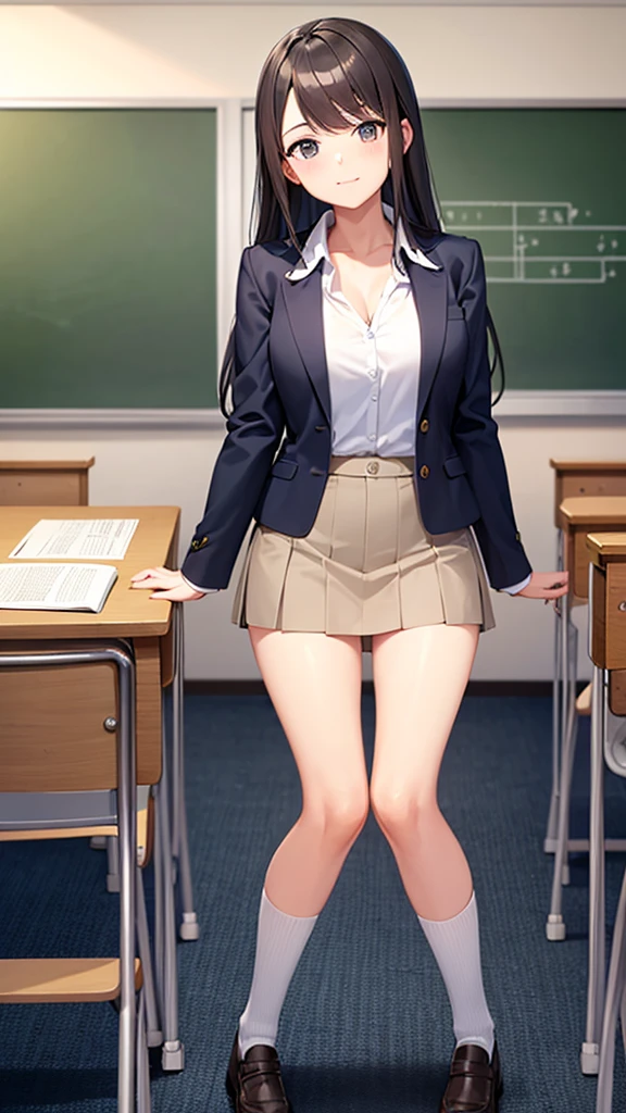 (highest quality())classroom,whole body,Looking at the camera,Cute 16 year old girl,Girls' ,Black color short skirt,,Browsing Caution,tears,cry,Silver-haired blue eyes, face,White socks,ponytail,blush,loafers、tearsを流している,Lie down in bed,nsfw
