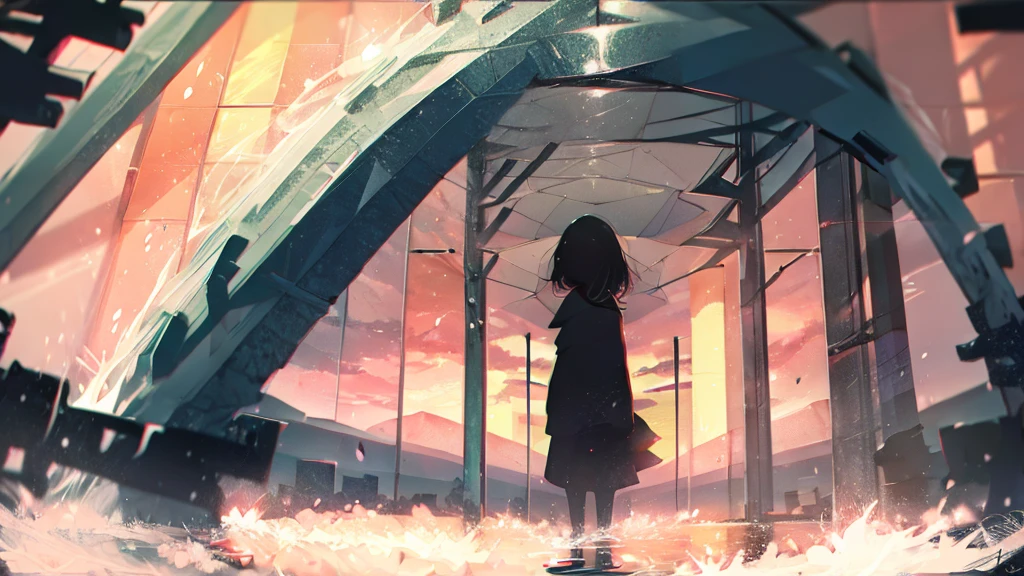 Product illustration of a girl in the rain,cherry blossoms,Are standing