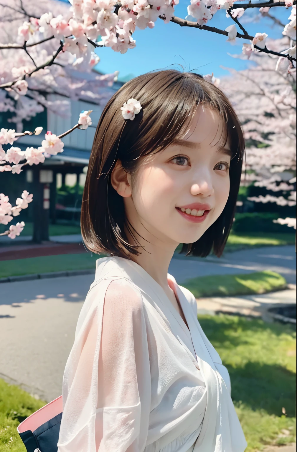 high quality,8k,High resolution,(Realistic:1.37),(Very detailed),(最high quality,4K),(masterpiece:1.2),Hironaka-chan Wallpaper,Awareness-raising,personal,美Shiiおっぱい、美Shiiへそ、美Shiiウェスト、Japanese ,Short black straight hair,Perfect Skin,Beautiful and delicate eyes,Attractive delicate lips,cheeks turn a little red,fine long eyelashes,Soft daylight lighting,(Sharp focus),Soft refraction of sunlight,(Vibrant colors),(Studio Lighting),slight sweat,(Japan kimono),(Blue sky and white clouds),(Long eyebrows),(Large Eyes),(An innocent smile),(Confident posture),(clear&white),(Pink skin),(Thin fingers),(Soft Makeup),(Chest hold position),(Good clothes),(Pearl Necklace),(rich background),(Natural scenery),(絵のように美Shii scenes),(sunset),(Cherry Blossom),(Traditional Culture),(grace),(A sophisticated face),(Breeze),(Fairyland on Earth),(絵のように美Shii),(like々Shii),(There is a smile on his face),(Bright Eyes),(Laugh brightly),(Charming Bag),(likeくて美Shii),(Close-up of the shooting angle),(Soft and feminine)