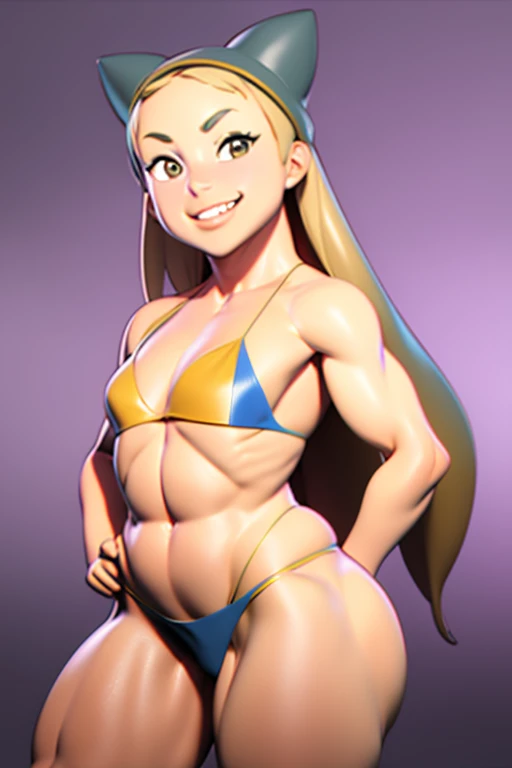 1 chica, chica joven, linda sonrisa, alta calidad,pecho enorme, curvas, small bikini, musculos