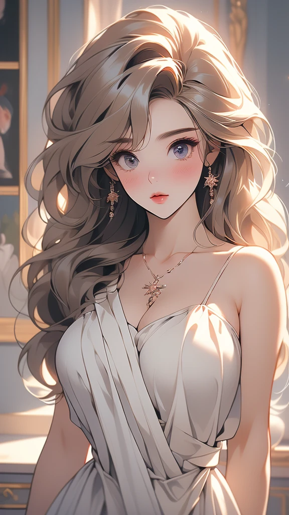 ((best quality, 8k, masterpiece:1.3)), Key Points:1.2, shy，blush，Sexy clothes，Perfect body beauty:1.4, Hips:1.2, ((Layered Hairstyle, breast:1.2)),  Highly detailed face and skin texture, Beautiful eyes, Double eyelids, Whitens skin, Long hair