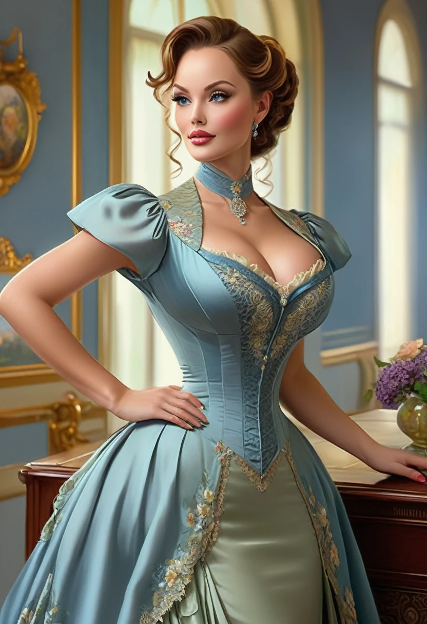 A Beautiful Aristacrat Woman With Large Elegant, Hawk-Like-Nose,. Who Embodies Old Fashioned Class, Sophistication, Elgance As Well As Wholesome, Natural Beauty. Curvy, Thin-Waist, Wide-Hips, Swaying-Hips. Laura Vandervoort. Oppulent Historically Accurate Victorian Dress. Greg Rutkowski, Thomas Kinkade, Vintage Anime.
