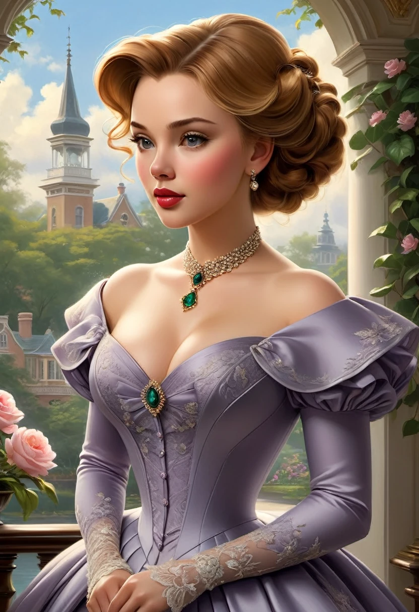 A Beautiful Aristacrat Woman With Large Elegant, Hawk-Like-Nose,. Who Embodies Old Fashioned Class, Sophistication, Elgance As Well As Wholesome, Natural Beauty. Curvy, Thin-Waist, Wide-Hips, Swaying-Hips. Scarlett Johanson. Oppulent Historically Accurate Victorian Dress. Greg Rutkowski, Thomas Kinkade, Vintage Anime.
