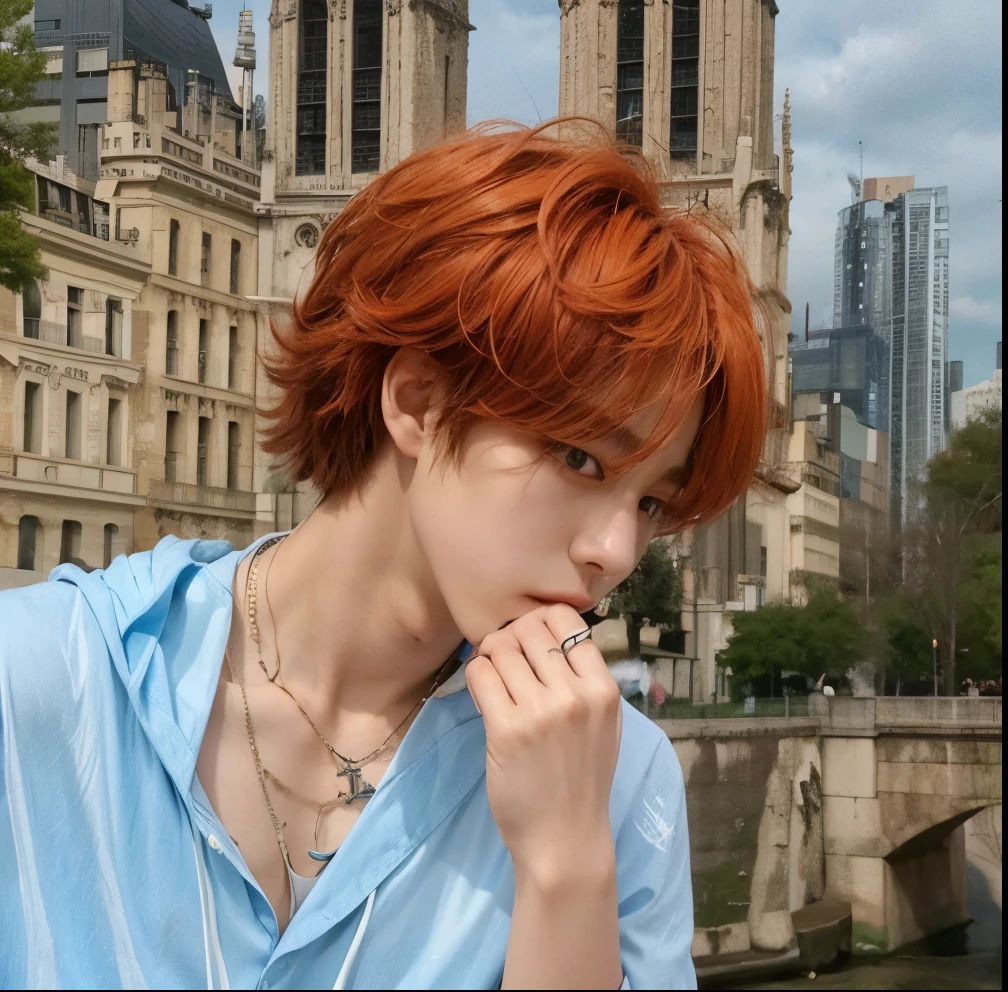 Hyunjun hur actor y idol de kpop mas realismo en el cabello y ropa hair orange