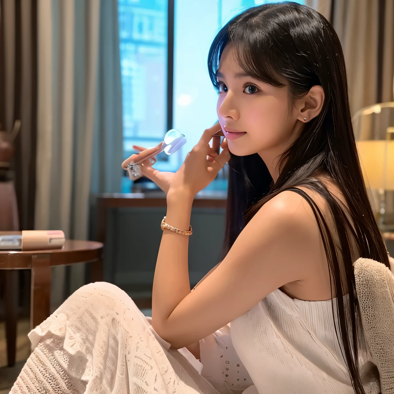 Gadis cantik sedang berbicara menawarkan jualannya