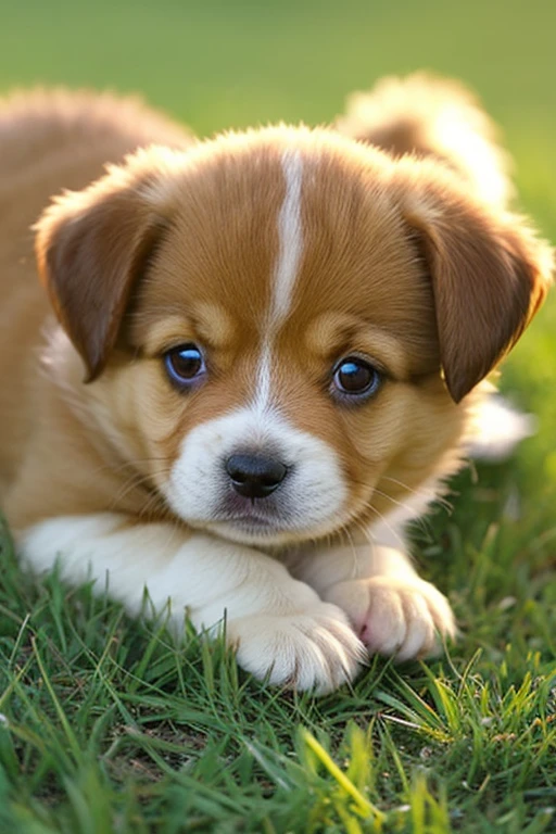 1,Anime Puppy、Cute face、Film lighting、Green grassland、cute gesture