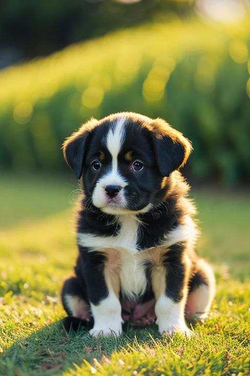 1,Anime Puppy、Cute face、Film lighting、Green grassland、cute gesture