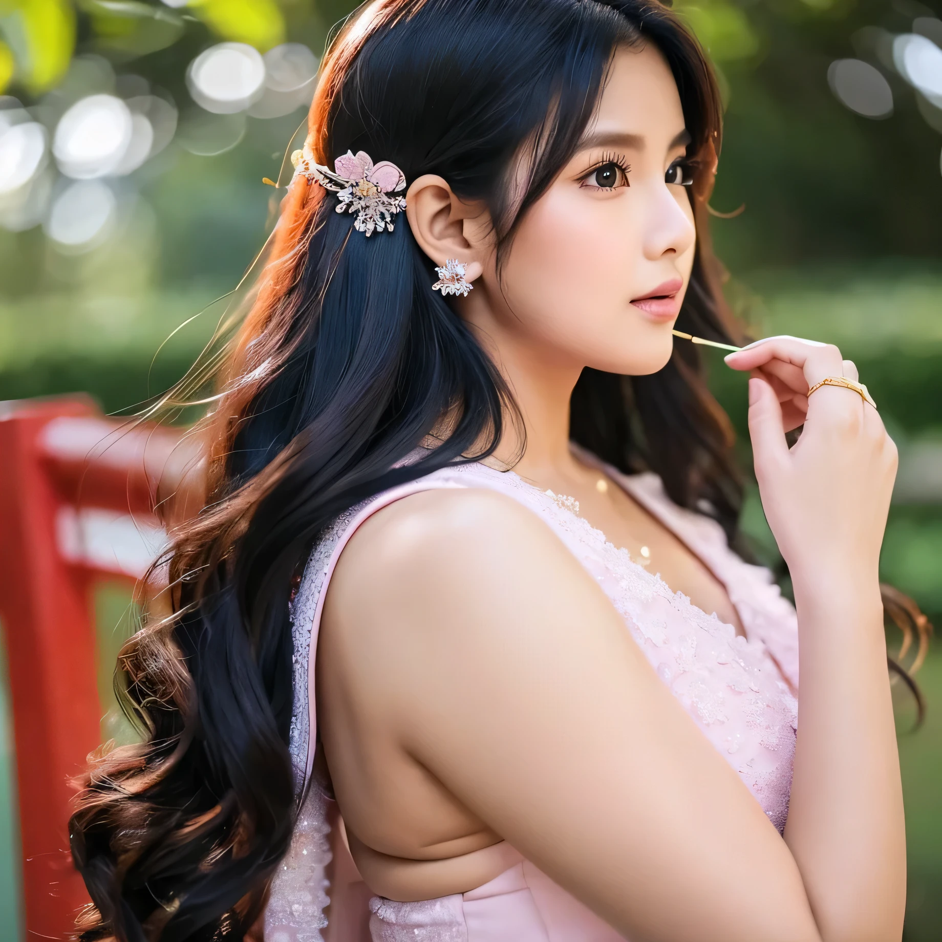 Gadis cantik sedang berbicara menawarkan jualannya