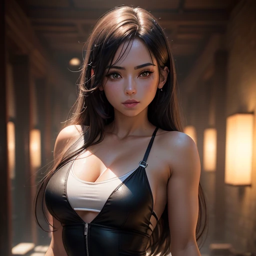 (photorealista:1.4),mejor calidad,realista, Obra maestra, un extremadamente delicado y hermoso, CG,extremadamente detallado ,high resolution, extremadamente detallado, 1 chica, tifa_lockhart,hermosa chica detallada,cuerpo completo, realista,ropa japonesa, hermosos ojos rojos detallados, luz en la cara, cinematic lighting,,