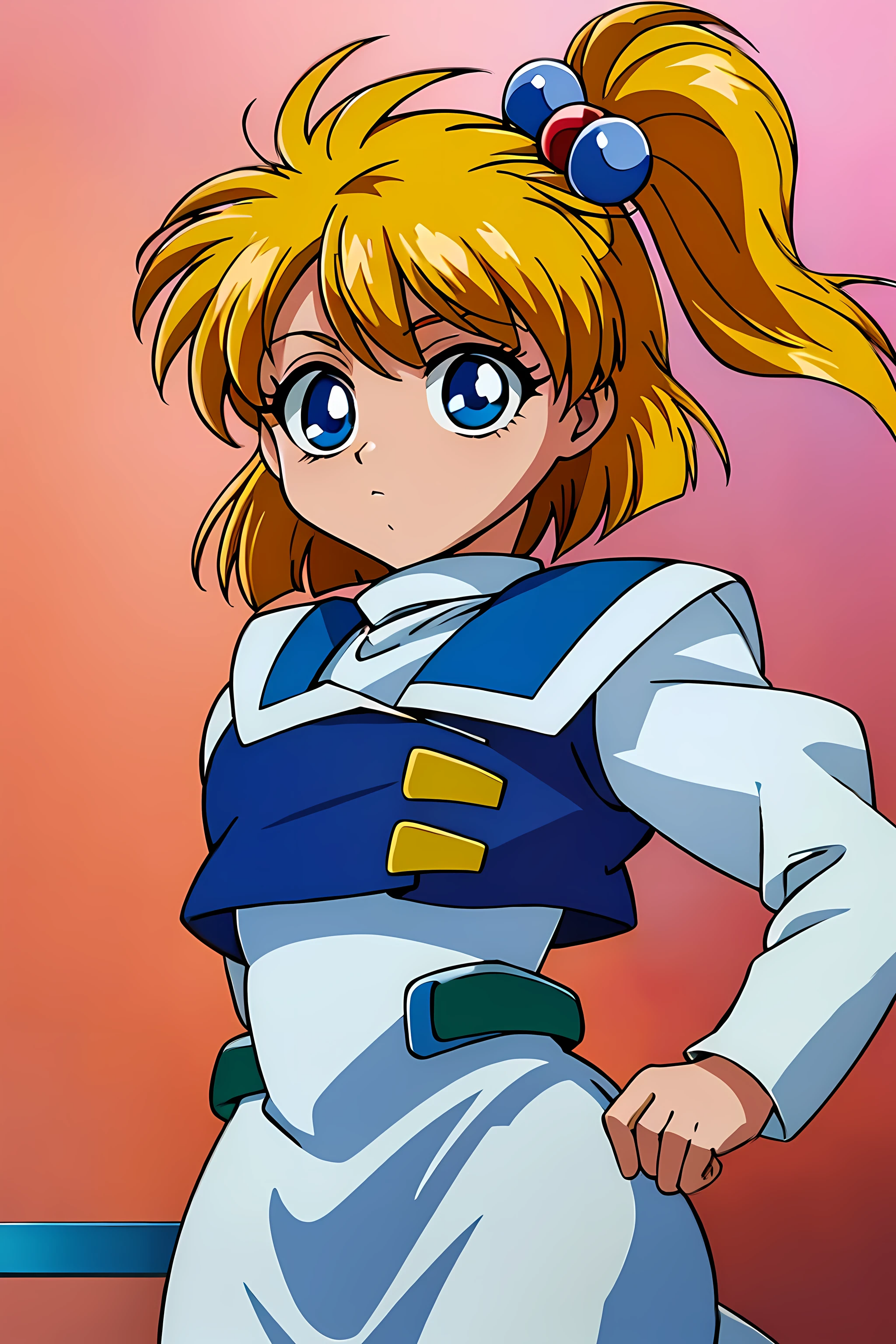(highest quality:1.3),(ultra-Familiar:1.5),High resolution,extremely Familiar CG,unity 8k wallpaper,Official Art,Familiar,super Familiar skin,Perfect Anatomy,beautiful Familiar eyes,(Anime screenshots:1.11),Very delicate and beautiful,90s Anime,90s Anime style,cell shaded anime,1 girl,alone,anmnr
((PulesiaZenosakis:1.52)),blue eyes, blonde hair, 　hair bobbles, short hair, side ponytail,hair ornament,(loli:1.1)