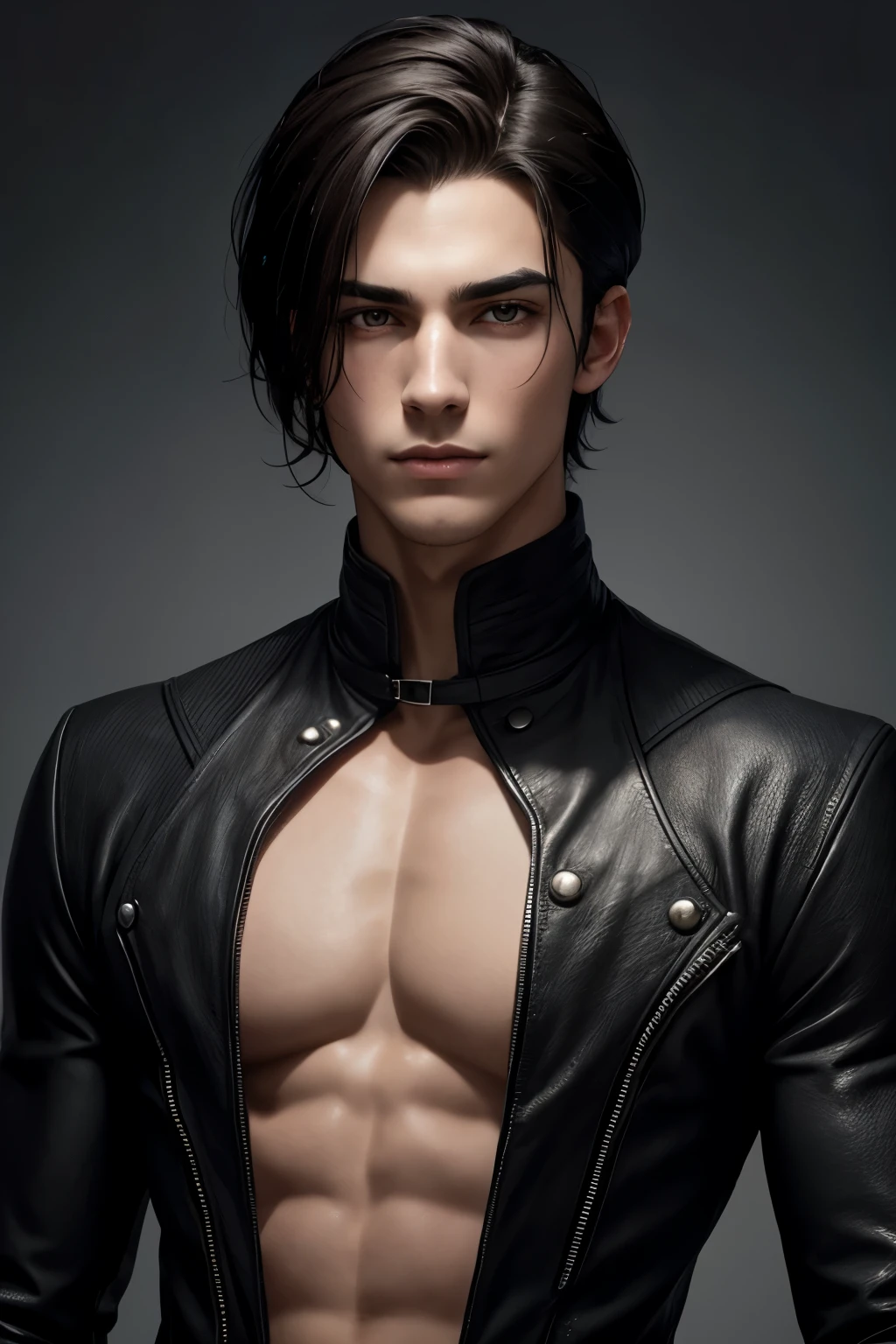 Portrait of an young soft male dark warlock in a fantasy setting. Skinny. Kind. Friendly. Soft. Very pale skin with freckles and liverspots. Dark-brown hair. Short Undercut. Sides shaved. Big upturned dark-brown eyes. deep-set eyebrows. Very thinned out bright eyebrows. Long wide nose. Curved lips. Long soft face. Round chin. Long neck. Slim body. Black clothing.