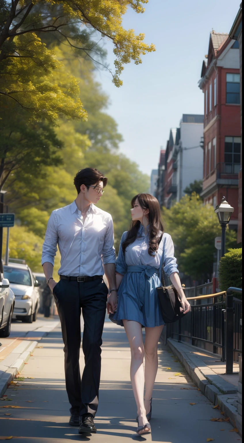 Beautiful man and woman walking in the park、Second Dimension