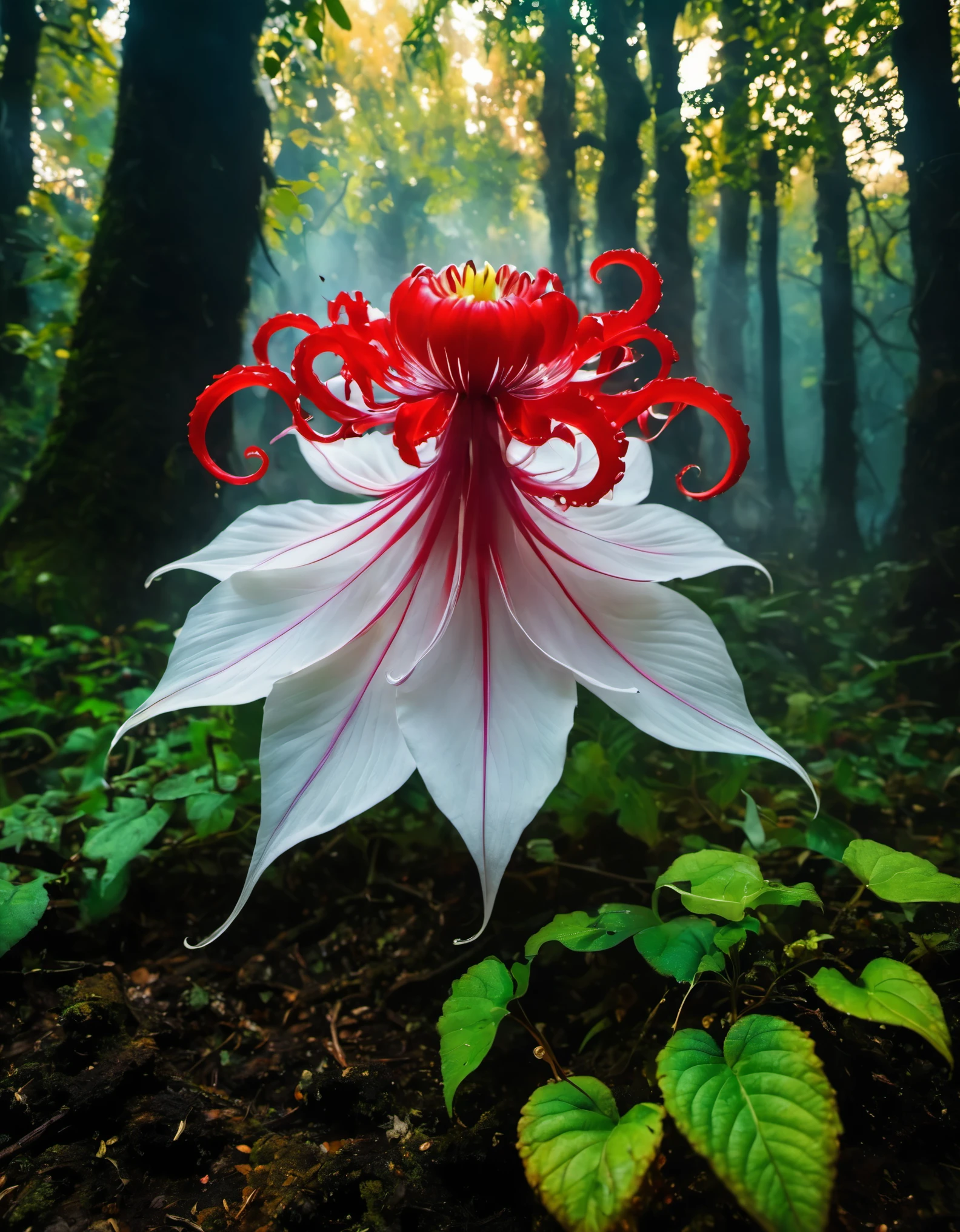 in a forest，ezh，1flower，horrible，Blood，white，Tentacles，Dark，Weird，fractal