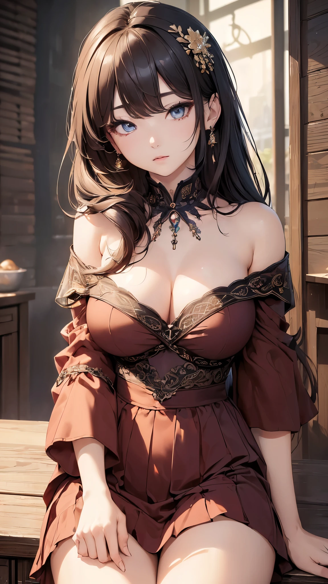 (((masterpiece))),(((High resolution)))、(((8K)))、(((perfect face)))、(((Korean idol)))、25 years old, ((off shoulder dress)), ((skirt)), look at the camera, thighs, ((top quality eyes)), ((detailed eyes)), ((detailed face)), (detailed texture), look at the camera, big tits