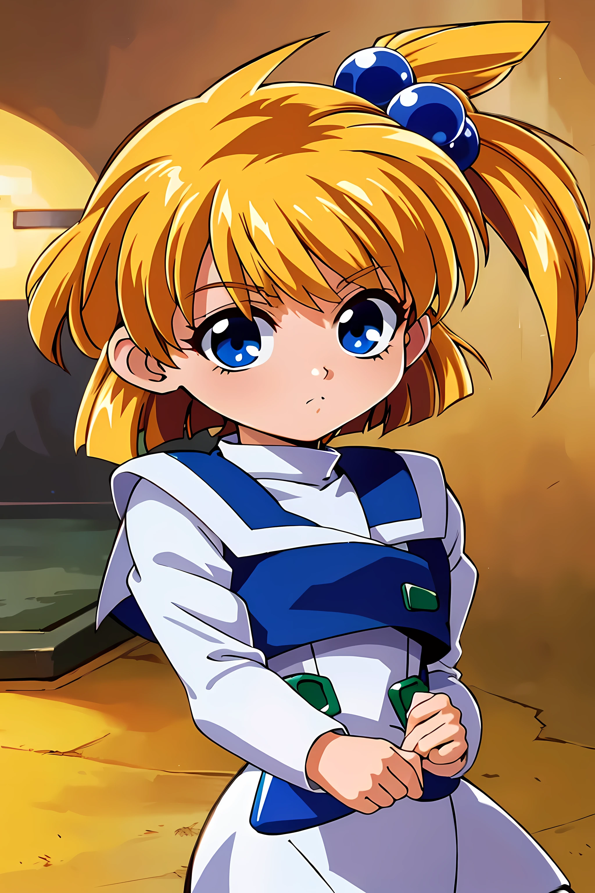 (highest quality:1.3),(ultra-Familiar:1.5),High resolution,extremely Familiar CG,unity 8k wallpaper,Official Art,Familiar,super Familiar skin,Perfect Anatomy,beautiful Familiar eyes,(Anime screenshots:1.11),Very delicate and beautiful,90s Anime,90s Anime style,cell shaded anime,1 girl,alone,anmnr
((PulesiaZenosakis:1.52)),blue eyes, blonde hair, hair bobbles, short hair, side ponytail,hair ornament,(loli:1.1)