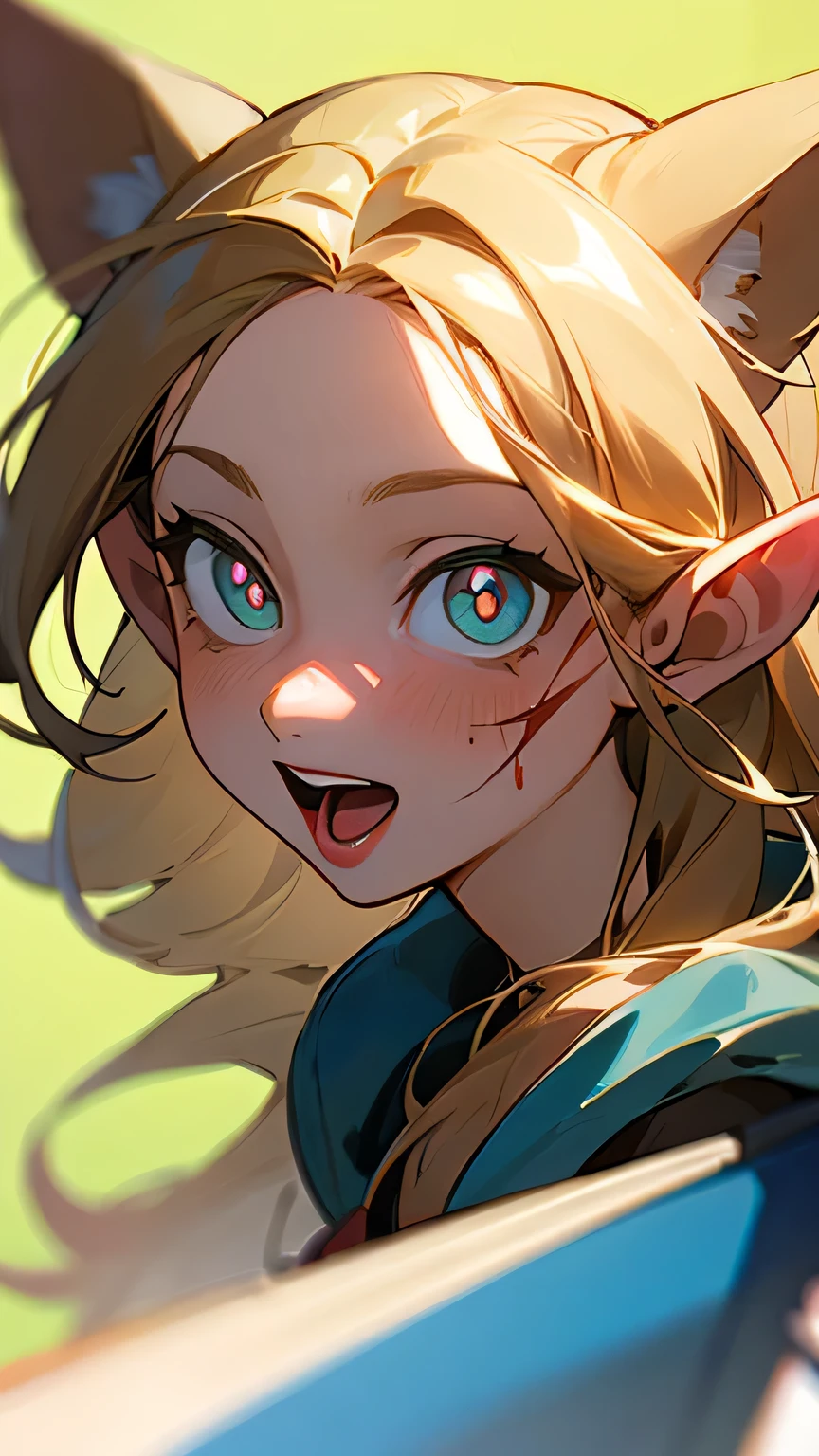 （masterpiece，The best quality），（（1 girl，（Become a）long hair），（Star-shaped pupil，+_+，Symbolic pupils，Sparkling eyes），（Cat ears，Open your mouth）），（looking at the audience，light smile，off the shoulder），（abstract，Colorful background，abstract background，Chromatic Aberration），vampire，blood on face，Blood on clothes，Bat Wings
