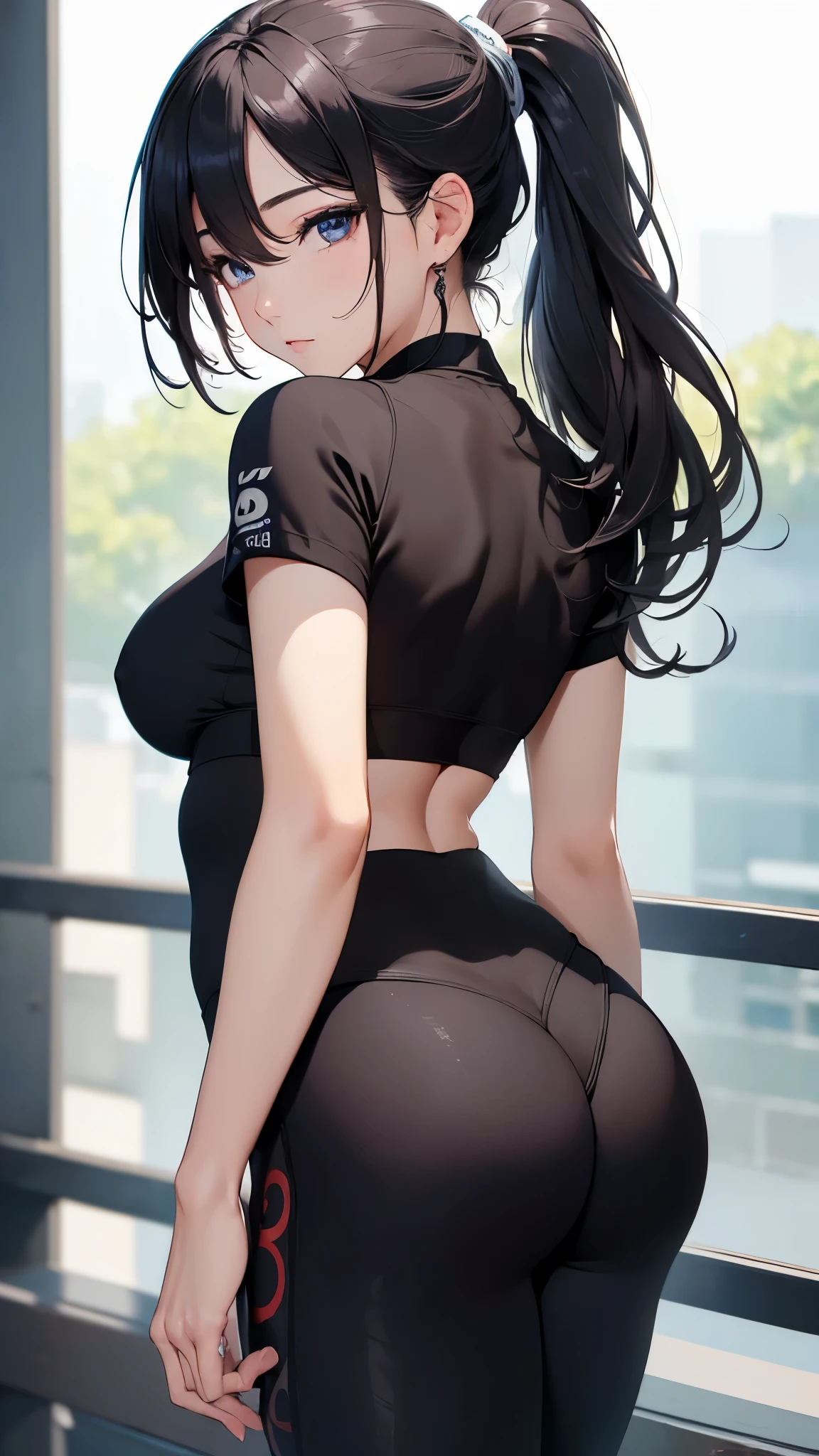 (((masterpiece))),(((High resolution)))、(((8K)))、(((perfect face)))、(((Korean idol)))、25 years old, (yoga pants), look at the camera, ((top quality eyes)), top quality face, detailed texture, back, ass