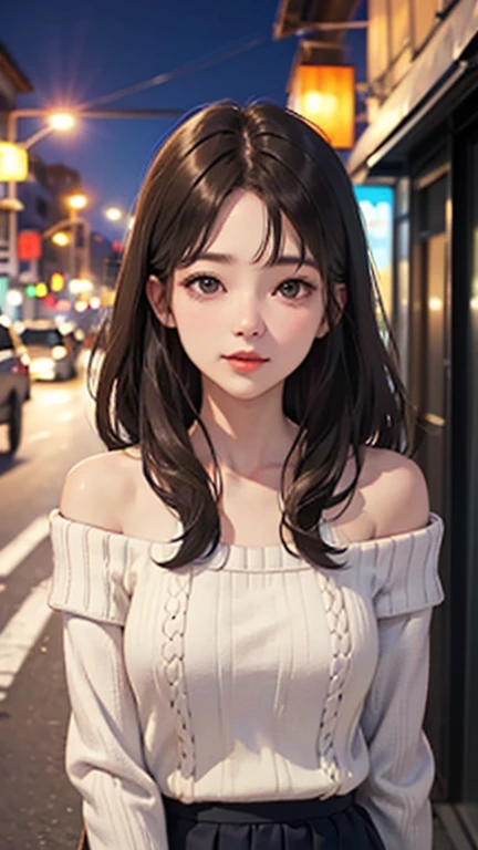 Blushing lightly and smiling, (Top quality masterpiece:1.2) Delicate illustrations, Very detailed, /Beautiful Japanese Woman、1 person,Very cute and slim、Excellent style 、((8K images、super high quality))、Very delicate face, Beautiful forehead、Beautiful thighs、Beautiful feet、Deep red lipstick,(((((Long Hair、Gradient Hair、Light brown hair))))),very cute、Kind eyes,(Bathrobes)、starry skies、Night view、Cafe、Date