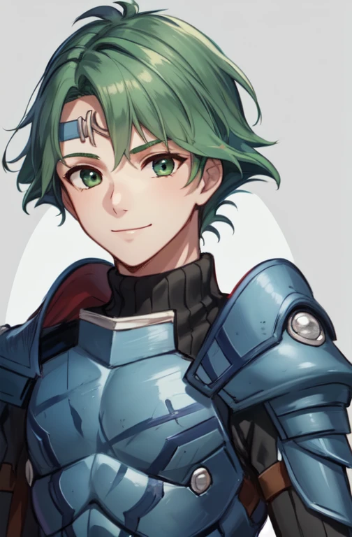 alm, 1boy,Fire Emblem Echos,Blue armor mail, Green Eyes,beautiful detailed eyes,delicate,1 Long Guard Long Sword, whole body, Are standing, View your viewers, noon,royal palace,Handsome,smile ,Blue Cape,Blue headband on forehead,smug face,Give a helping hand