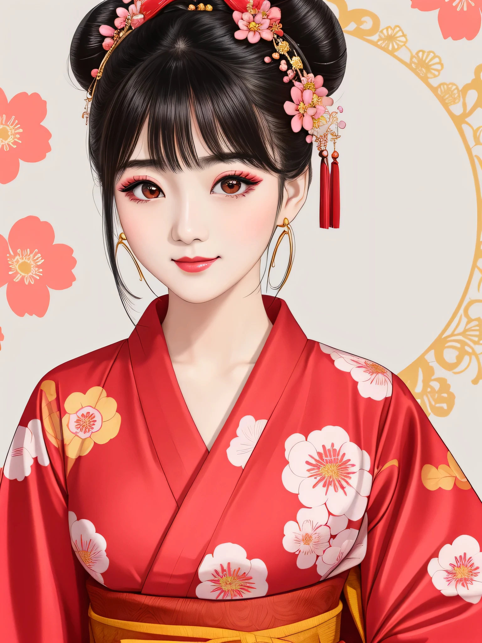 Each has a different expression２People and sisters、(２ girls）、｟Dancing traditional arts with grace)、((Big Breasts、Small Face、Not exposed))、highest quality、masterpiece、（Black Hair、Bun Hair）、Brown Eyes、｟Wide angle、Angle from above the waist and diagonally below、Pause on the magazine cover、Their gazes are different, gazing into the distance｠、(８K High Quality、masterpiece、High resolution、Realistic and beautiful light and shadow、(highest quality)、(High Resolution)、(Very delicate and beautiful)、(Beautiful 8k face)、(With a smile、Beautiful eyes)、(Clear skin)、(Soft hair)、(８Head to Body)、(A Japanese style yukata kimono with red, pink and orange floral patterns on a white background, interspersed with gold powder、Five beautiful Japanese girls wearing yukata)、((Tanabata decoration background))、((Small Face))、(arms up)、Thin and small nose、（Red lipstick）、（Make your cheeks red）、（Glossy skin）、((Ink painting style))、Very thin eyebrows、Overall ultra-high image quality、（She is wearing maiko-style makeup.）、Whitening、Long and beautiful eyelashes、Glowing Skin、（Red cheeks）,Straight nose、masterpiece、highest quality、whole body、 Eyebrows visible through hair、Bun Hair、Grin、Gal、Gal、Viewer&#39;s Eyes、Plaid、Stylish、woman、fine、Pause、
Waiting to start 
