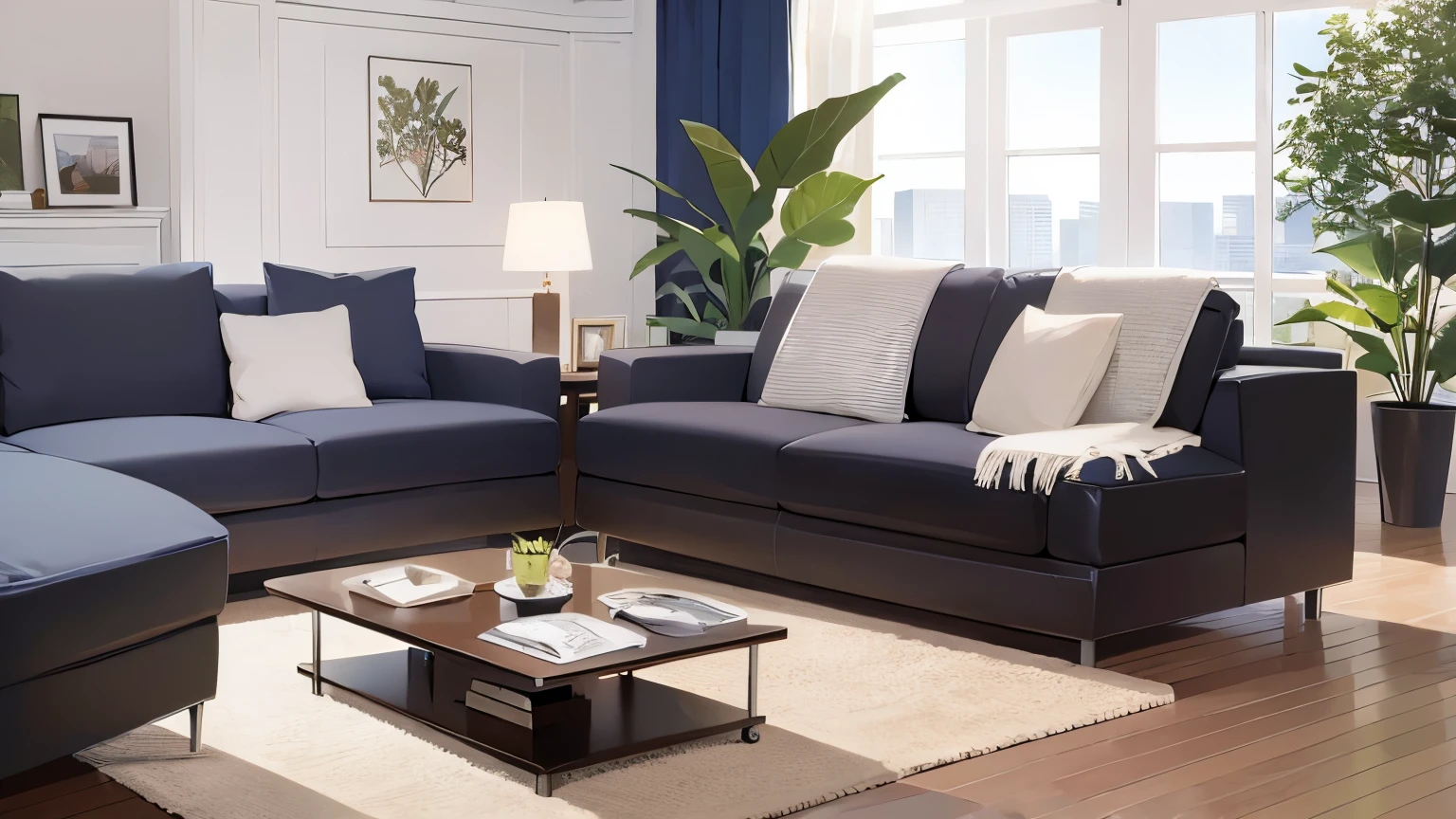 The background is the living room、table、sofa、ceiling