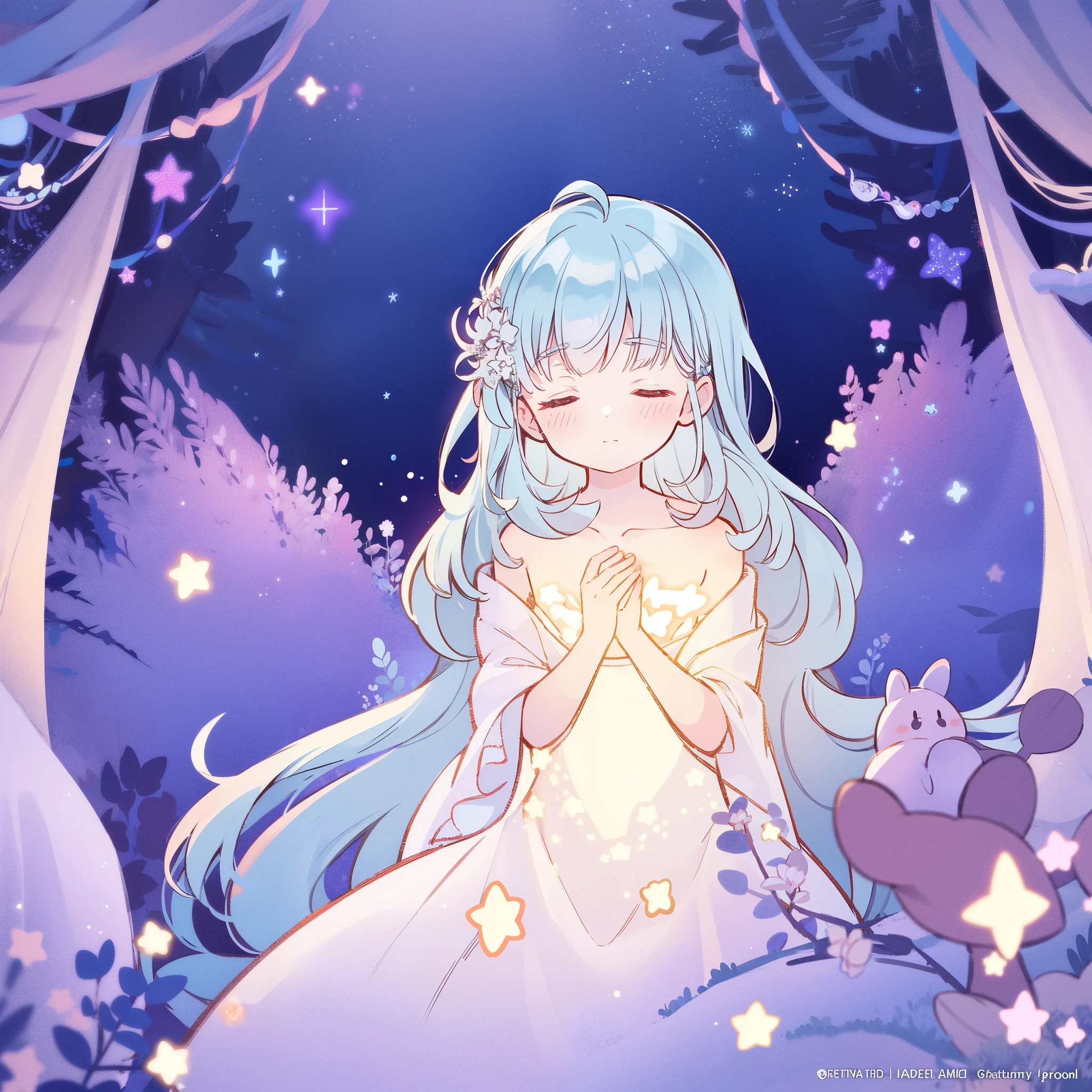 complex background, wishing star background, a woman wearing an ethereal mystical pink translucent dress that reflects the stars, dreamy, peaceful, serene composition, glowing stars, glowing, perfume promo art, mystic, complex drawing, highly detailed, Covergirl brand, promo art, artistic rendition, ethereal, starry night, midjourney style