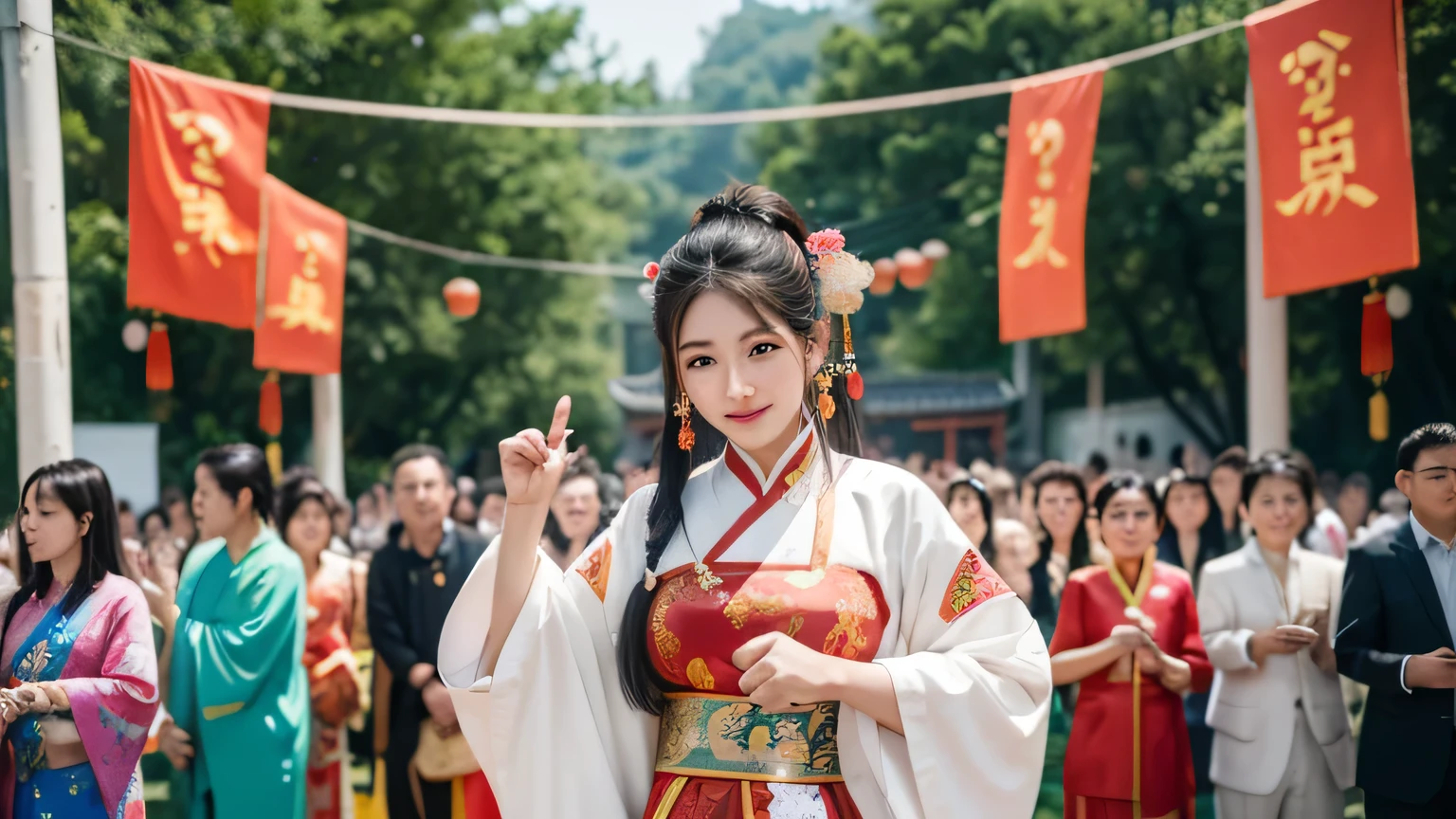 People in traditional Chinese costumes walk through the crowd, A portrait inspired by Miao Fu, Pixel, Happening, Chinese Ribbon Dance, gujian, Yunnan Yi Nationality, Traditionally tailored suits, competition winning, Beautiful images, Wide-angle lens, Wide-angle lens, wonderful, Guangjian, sha xi, Community Celebration, ceremony, nanquan, Full view, Chinese tradition