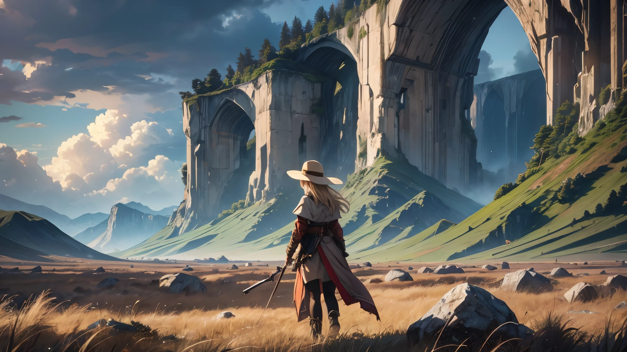 (best quality,4k,8k,highres,masterpiece:1.2),ultra-detailed,realistic,photorealistic:1.37, HDR,UHD,studio lighting,ultra-fine painting,sharp focus,physically-based rendering,extreme detail description,professional,vivid colors,bokeh,girl,lonely,((dark sky, giant glass land, ruined, vast grassland)),no one, blond short hair, girl in her twenties