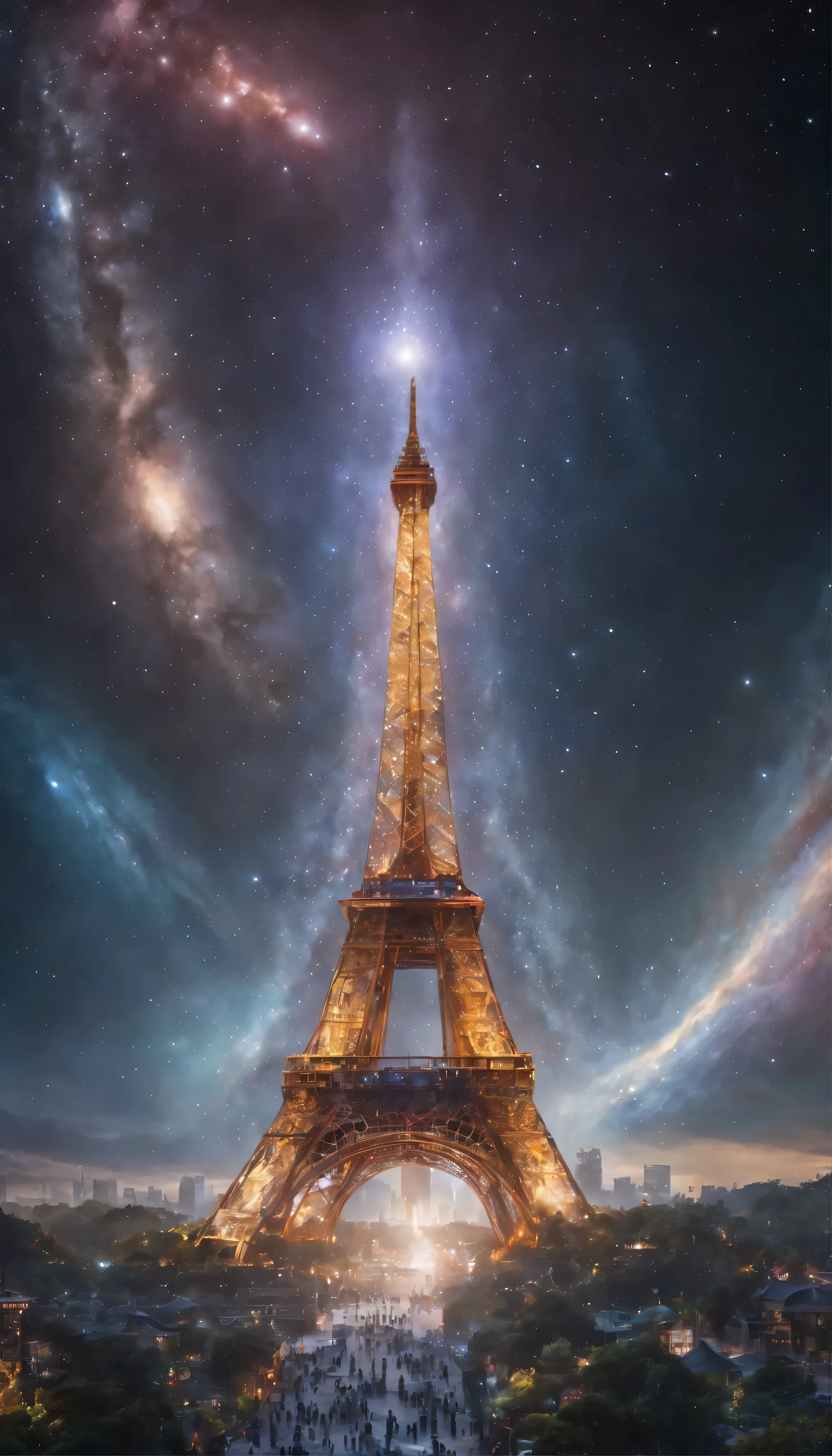 The ultimate sci-fi fantasy tower at the center of the universe、A breathtaking view unfolds。The towering, intricately designed structure shines in the colors of the rainbow、It spreads into the infinite universe。3D facets cover all surfaces、Each line and angle is perfectly defined.、Create ultra-realistic and detailed masterpieces。At the center of this magnificent universe、There is a majestic structure with wings。Its metallic luster、Reflecting the airy light particles swirling in the atmosphere、It flows down its surface in fascinating patterns.。The complex design of the structure、It demonstrates the ultimate fusion of technological capabilities.