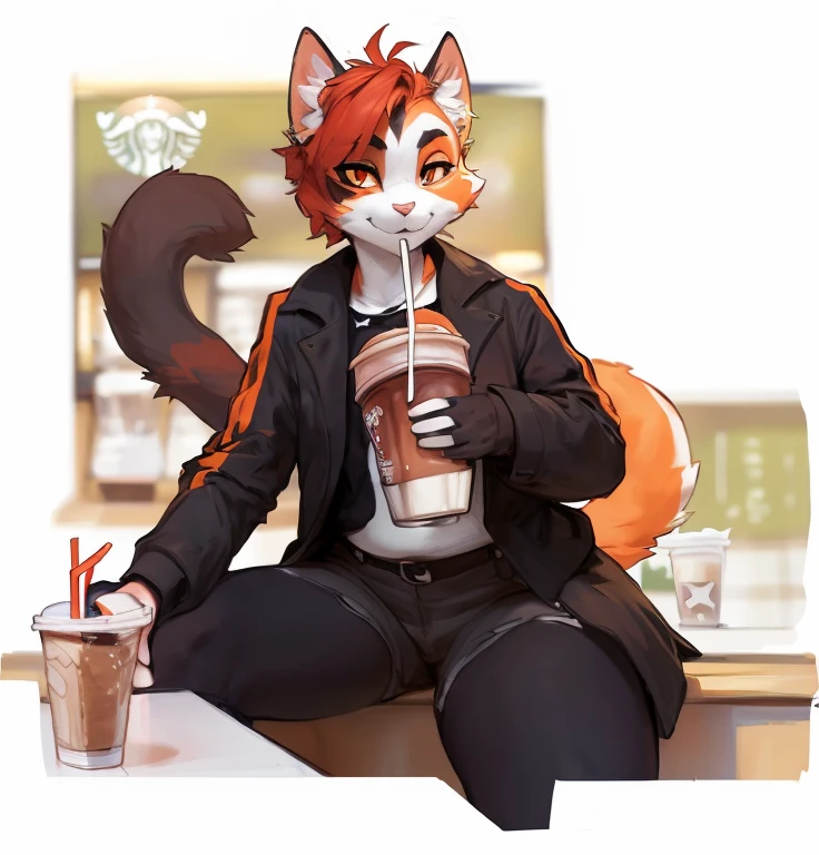 ((nsfw, A female anthropomorphic orange and white cat with red short hair and orange eyes drinking a smoothie in my right hand, in a Starbucks coffee shop)), hentai, , anthro, solo, tall, shortstack , angle, looking at viewer, background, extremely detailed, photorealistic, 3d render, high quality digital art, smug grin, detailed eyes ,henati , good anatomy, good perspective, towards viewer, by bebebebebe, by sicklyhypnos, by gerkk, by orf, (by by cutesexyrobutts, by darkgem, by zackary911, (by by singafurian, by daftpatriot, sassy, cute, early 20s, detailed face, handsome, slightly chubby , face, detailed mouth, hentai style, nsfw, show off, close up, A female anthropomorphic orange and white cat with red short hair and orange eyes drinking a smoothie in my right hand, in a Starbucks coffee shop