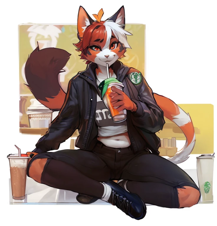((nsfw, A female anthropomorphic orange and white cat with red short hair and orange eyes drinking a smoothie in my right hand, in a Starbucks coffee shop)), hentai, , anthro, solo, tall, shortstack , angle, looking at viewer, background, extremely detailed, photorealistic, 3d render, high quality digital art, smug grin, detailed eyes ,henati , good anatomy, good perspective, towards viewer, by bebebebebe, by sicklyhypnos, by gerkk, by orf, (by by cutesexyrobutts, by darkgem, by zackary911, (by by singafurian, by daftpatriot, sassy, cute, early 20s, detailed face, handsome, slightly chubby , face, detailed mouth, hentai style, nsfw, show off, close up, A female anthropomorphic orange and white cat with red short hair and orange eyes drinking a smoothie in my right hand, in a Starbucks coffee shop