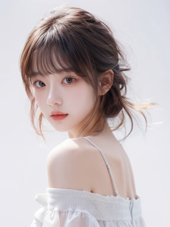 White background、Portraiture、Off the shoulder、Transparent skin quality 1.5、