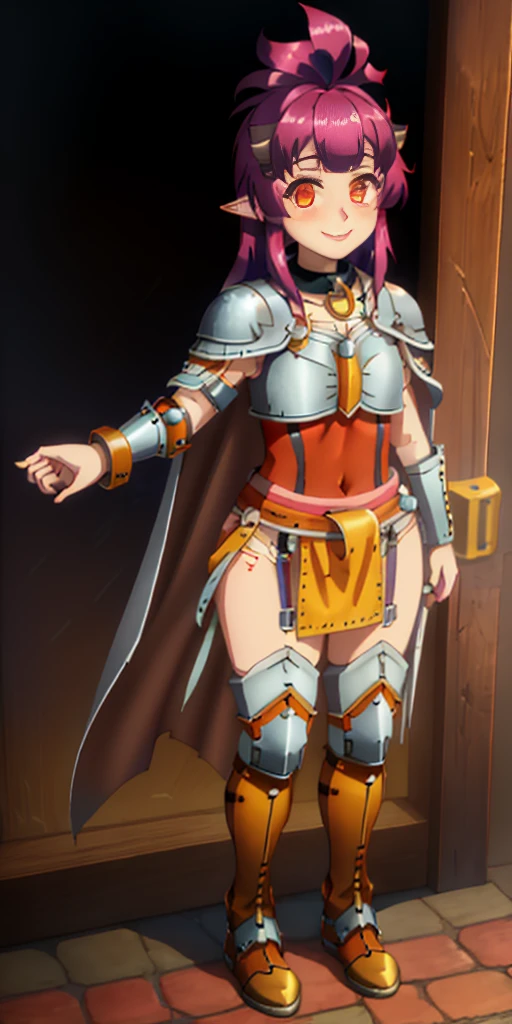 Masterpiece, (flat black background:1.2) solo, detailed face, intricate iris, thick lips, robot girl, (gold and white skin), realistic illustration of a (cyborg girl), (RED eyes), IvoryGoldAI, (freckles),(holding BREATHTAKING:1.2), (gold and white armor:1.2), (looking at viewer:1.2), parted lips, standing straight symmetrical, looking at viewer, lustful smirking smile face red blushed red cheeks, thick thighs, thigh highs, thigh, boots, armor, armored boots, full body armor, bikini armor, big breastplate, pauldron, bracers, leather black choker, tiger claws gloves, short bob white haircut, helmeted, metal shoulders, red long loincloth, longest blue cape reach to the waist, shackles and chains wristbands