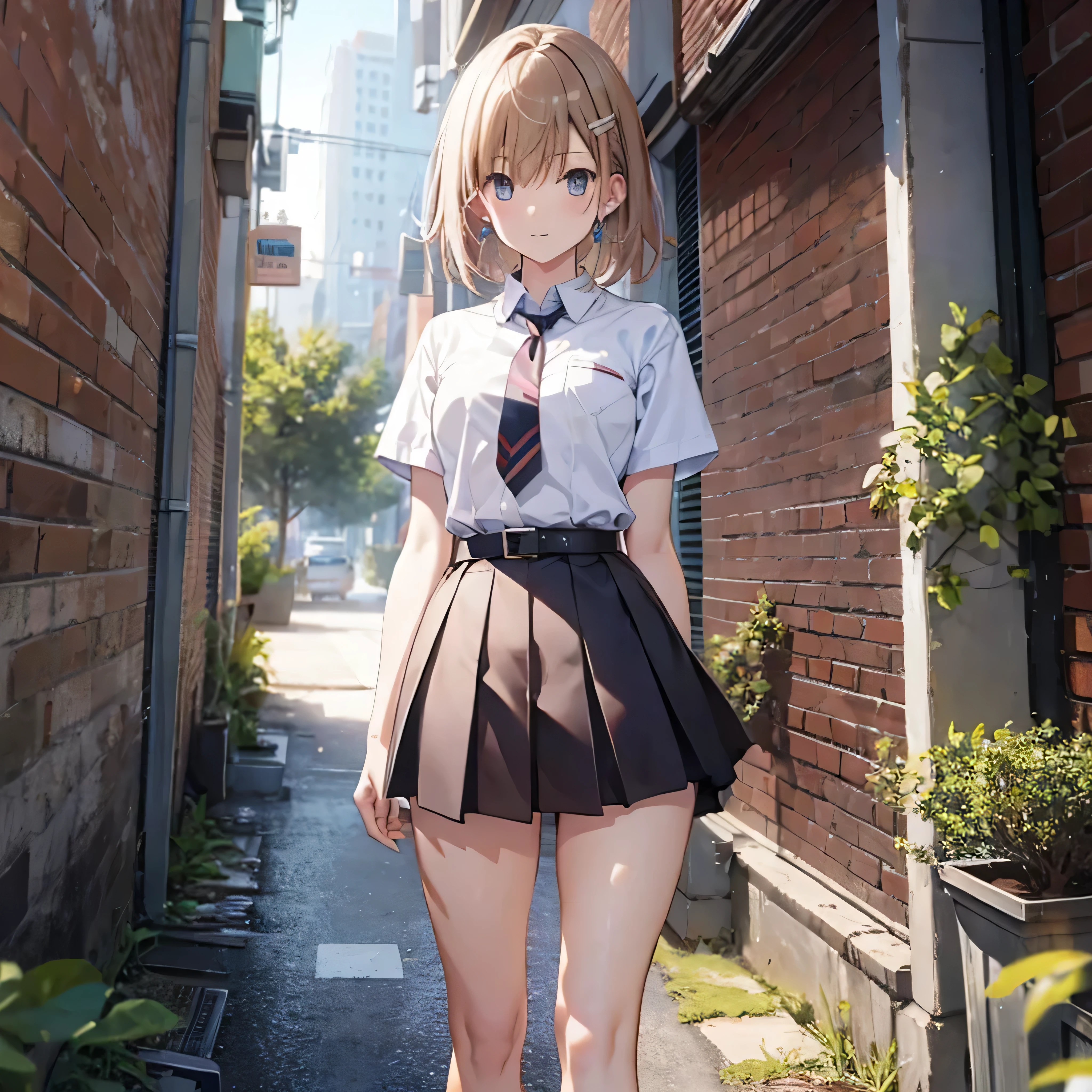 masterpiece, highest quality, High resolution, Misaka Mikoto Beautiful legs Misaka Mikoto Uniform High school student Short pants Inner skirt Super beautiful skin White loose socks Highway Short hair Angry Empty-handed