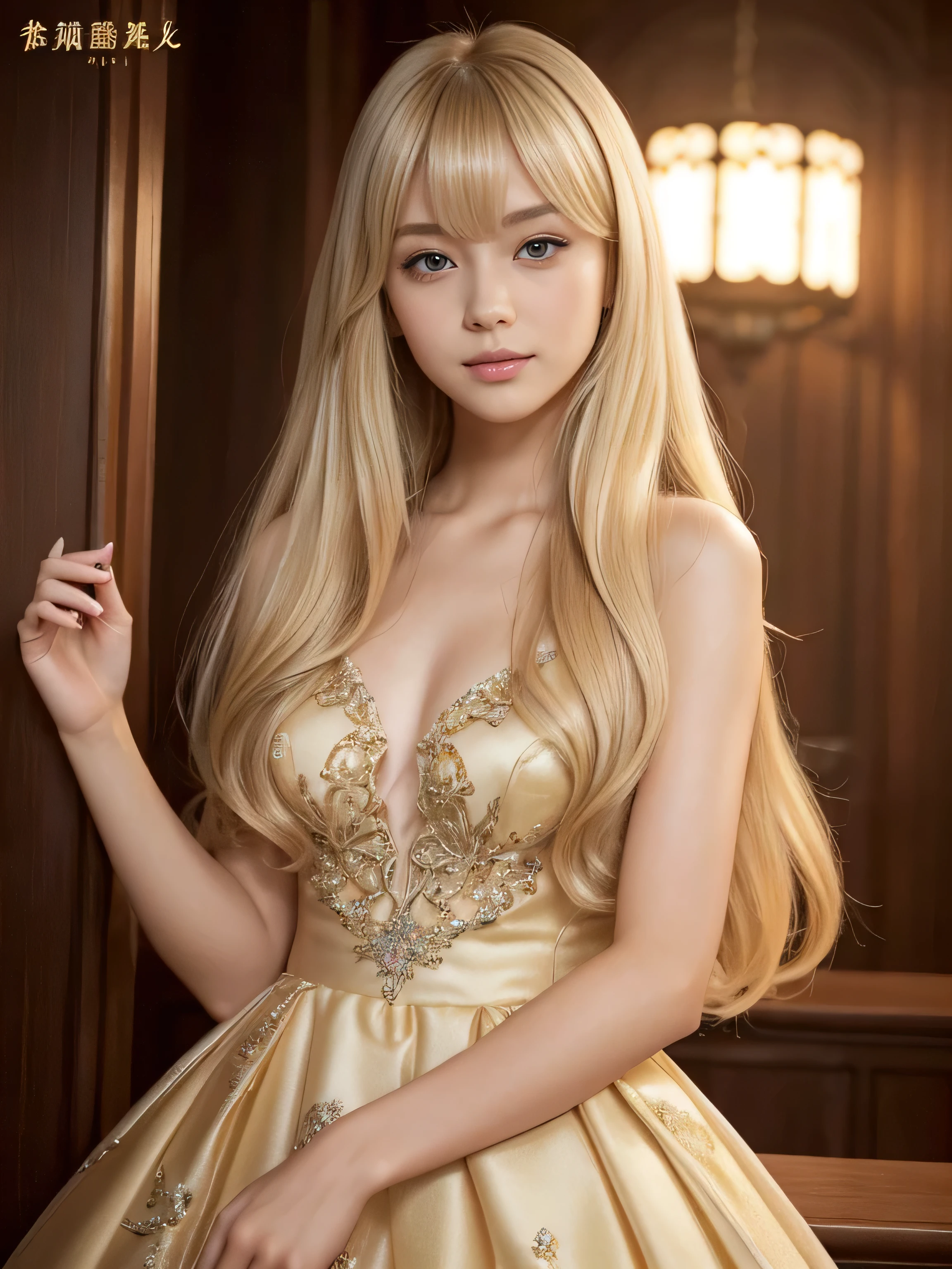 ((whole body))　(big 1.4)　Beautiful Fantasy Girl　((highest quality)), ((masterpiece)), (Get used to it), Perfect Face　(1 girl)　(French)　(she is 18 years old、The cutest  in France.)　((highest quality)), ((masterpiece)), length blonde hair 　length, Shining golden hair,Golden Silky Hair, Straight blonde hair, length blonde straight hair, Perfect Silky Straight Hair, Straight blonde hair, length blonde hair, Her hair is long and straight., detailed length blonde hair　((big 1.4))　Super Long Hair down to the ankles　((Neat bangs　The neatly trimmed bangs are princess cut and cover the entire forehead.......))...　Bright crimson lips　good, Anatomically correct hand　Thin fingers　Anatomically correct five fingers　Sexy professional makeup　Beautiful French girl face, French facial features, Long Hair shiny Long Hair, length, Shining golden hair, length, Straight Golden Hair, Her hair is long and straight., Super Long Hair girl, Silky Hair, length blonde hair, Silky Hair, length, Flat Hair, Silky texture, Long Hair, length, flowing blonde hair, thin and shiny hair　Anatomically correct、White beautiful human skin and detail of hands and fingers　Beautiful Eyes　Mouth Details　the corners of the mouth rise slightly　Cool look　　(The eyebrow color is dark brown.)　　(Yellow dress posing for a picture, Disney Portraits, tumbler, shin hanga, wearing organza gown, dressed beautiful gown, lady using Yellow dress, color: Yellow, A woman wearing a sparkly floral dress, elegant Yellow skin, gown, Fantasy Dress, Formal Wear, light Yellow　beautiful gown, Yellow theme　)　(A church with high quality stained glass..)　(she&#39;Random Pause)　(Random model standing pose)