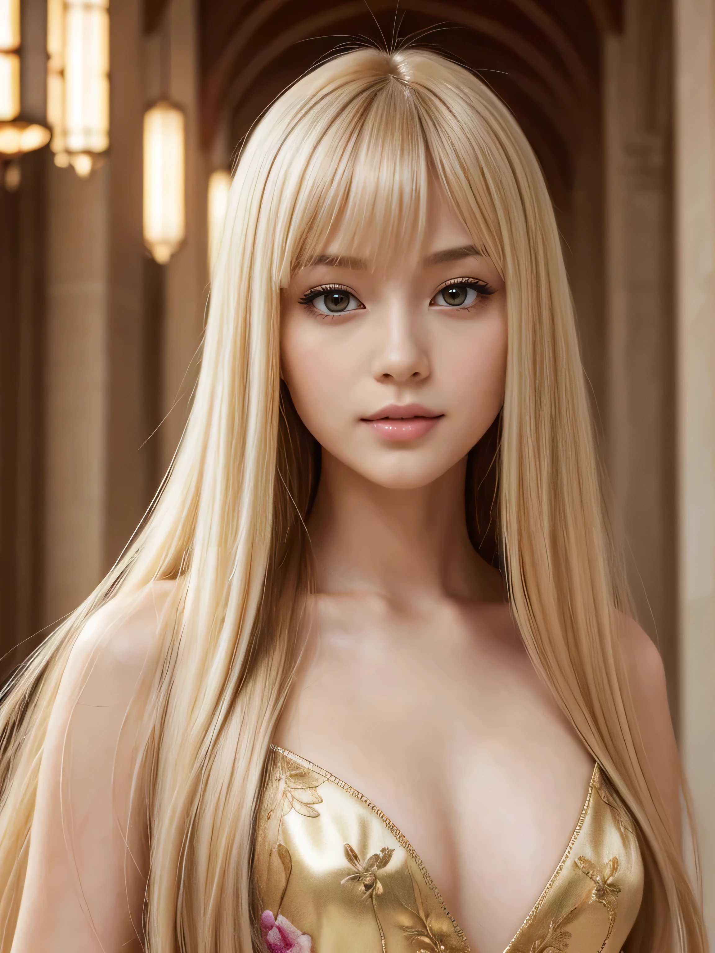 ((whole body))　(big 1.4)　Beautiful Fantasy Girl　((highest quality)), ((masterpiece)), (Get used to it), Perfect Face　(1 girl)　(French)　(she is 18 years old、The cutest teen in France.)　((highest quality)), ((masterpiece)), length blonde hair 　length, Shining golden hair,Golden Silky Hair, Straight blonde hair, length blonde straight hair, Perfect Silky Straight Hair, Straight blonde hair, length blonde hair, Her hair is long and straight., detailed length blonde hair　((big 1.4))　Super Long Hair down to the ankles　((Neat bangs　The neatly trimmed bangs are princess cut and cover the entire forehead.......))...　Bright crimson lips　good, Anatomically correct hand　Thin fingers　Anatomically correct five fingers　Sexy professional makeup　Beautiful French girl face, French facial features, Long Hair shiny Long Hair, length, Shining golden hair, length, Straight Golden Hair, Her hair is long and straight., Super Long Hair girl, Silky Hair, length blonde hair, Silky Hair, length, Flat Hair, Silky texture, Long Hair, length, flowing blonde hair, thin and shiny hair　Anatomically correct、White beautiful human skin and detail of hands and fingers　Beautiful Eyes　Mouth Details　the corners of the mouth rise slightly　Cool look　　(The eyebrow color is dark brown.)　　(Yellow dress posing for a picture, Disney Portraits, tumbler, shin hanga, wearing organza gown, dressed beautiful gown, lady using Yellow dress, color: Yellow, A woman wearing a sparkly floral dress, elegant Yellow skin, gown, Fantasy Dress, Formal Wear, light Yellow　beautiful gown, Yellow theme　)　(A church with high quality stained glass..)　(she&#39;Random Pause)　(Random model standing pose)