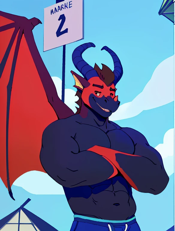 ((nsfw, Jonathan the red dragon with wings and a black chest and has brown hair on his head, Market flat characters art style)), hentai, , anthro, solo, male, tall, shortstack , muscular chest shirtless, muscular , angle, looking  at viewer,  background, extremely detailed, photorealistic, 3d render, high quality  digital art, smug grin, detailed eyes, shirtless ,henati , good dragon anatomy, good perspective,  towards viewer, by bebebebebe, by sicklyhypnos, by gerkk, by orf, (by  by cutesexyrobutts, by darkgem, by zackary911, (by  by singafurian, by daftpatriot, sassy, cute, early 20s, detailed face, handsome, slightly chubby and big muscles ,  face, detailed mouth, hentai style, shirtless, nsfw, show off, close up, holding up a sing in front of viewer mugshot lora