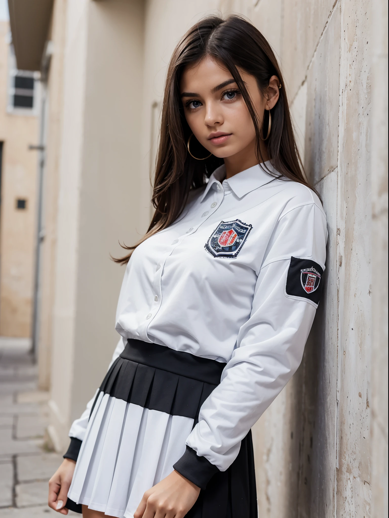 aria, 1 chica, solo, pelo largo, blue eyes, ahogo, arco, mirando al espectador, red arco, chaqueta, arcotie, mangas largas, senos, camisa, open chaqueta, red arcotie, puerta, tiro de vaquero, collared camisa, inpuertas, uniforme escolar, pelo blanco, de pie, ropa abierta, Falda, golpes, vestido, grey chaqueta, black vestido, rubor, pleated Falda, Labios partidos, medium senos, pleated vestido, white camisa, pelo entre los ojos, white chaqueta, mano arriba, chaqueta de sport, black Falda, muslos, open puerta, pasillo