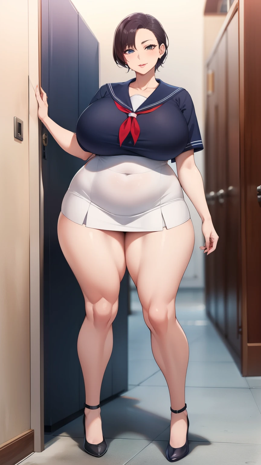 Large , Big Hips,Full Body Shot, Mature , Whipping the lower body, plump thighs, Ample calves, Seductive mature woman,ct body, Plus Size Model,high school girl,Sailor suit, The skirt is short,Mature woman wearinor suit,