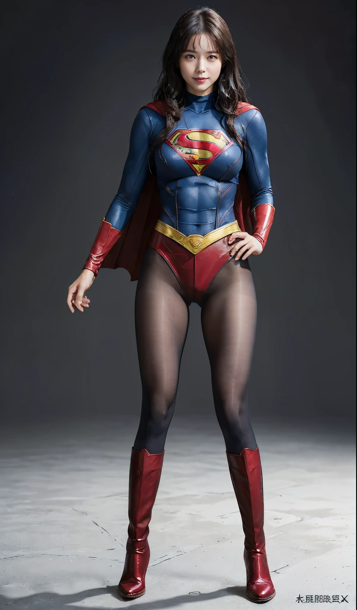 No background、(((Beautiful legs in black tights.)))、(((Legally express the beauty of your smile)))、((((Make the most of your original images)))、(((Supergirl Costume)))、(((Beautiful Hair)))、(((suffering)))、(((Please wear black tights....、Wear red boots)))、((Best image quality、8k))、((highest quality、8k、masterpiece:1.3))、(((Preserve background )))、Sharp focus:1.2、Beautiful woman with perfect figure:1.4、Slim Abs:1.2、Wet body:1.5、Highly detailed face and skin texture、8k