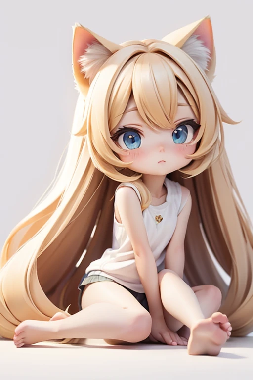 straight hair,blonde hair,white background,long hair,simple background,solo,1 girl,Cat ear,relax