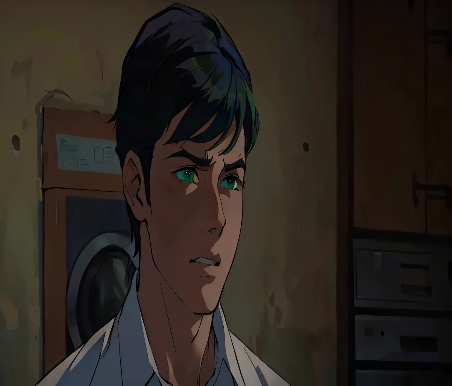 cute 16 year old green hair green eyes he is scared sad bewildered he is in shock