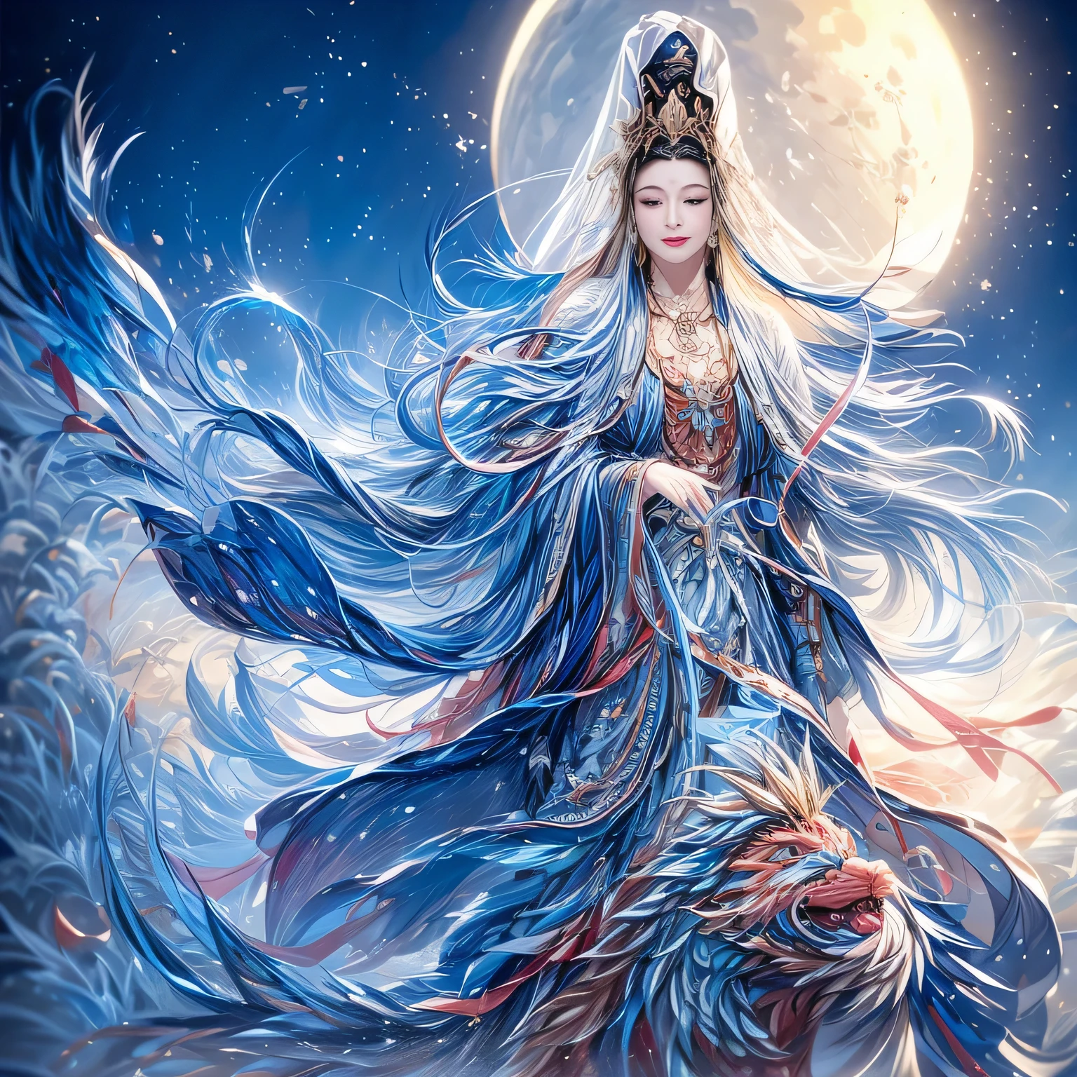 ((best quality)), ((masterpiece)), (detailed) ,
((guanyin,1girl,portrait),water,traditional media,jewelry, moon,flowers),
 (xinjin ,chinese text,  text focus,wall of text),