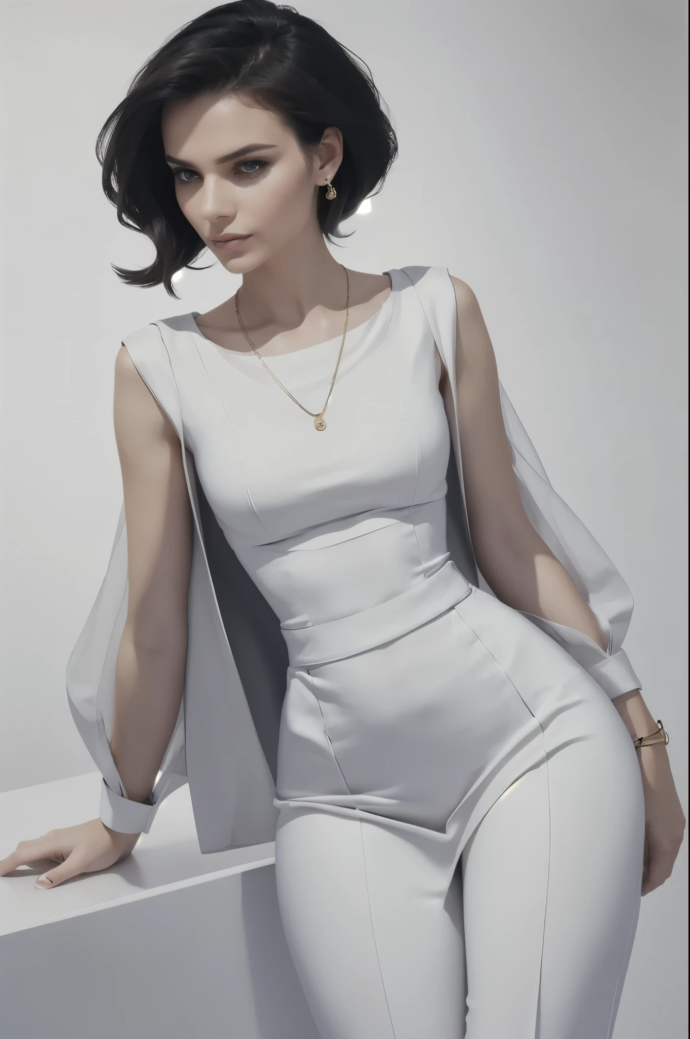 makeup, mascara, simple color palettes, woman 25 years old, stylish, Clean, sharp designs, flowing silhouettes, Tight skirts and pants, high-waisted skirts and pants, simple dresses, shirts and blouses, asymmetrical, geometric, Elegant and luxurious materials and designs, Simple, minimal accessories, Slim necklaces and rings in silver or gold, Simple bangles, Distinctive designs, simple silhouettes, chic and mature impression, simple and sophisticated style, elegance, minimalism, high quality materials, cool and urban impression, high fashion, , simplicity and sophistication, plain white dress, chic white dress, Victoria Beckham
